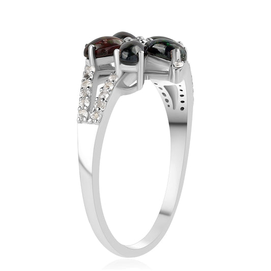 Pierścionek ze srebra próby 925 z czarnym etiopskim opalem Lega Dembi i białym topazem