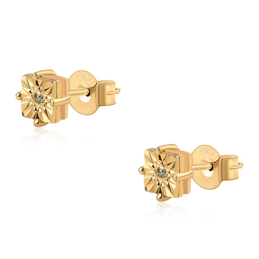 Kolczyki srebrne pozłacane z zielonym diamentem