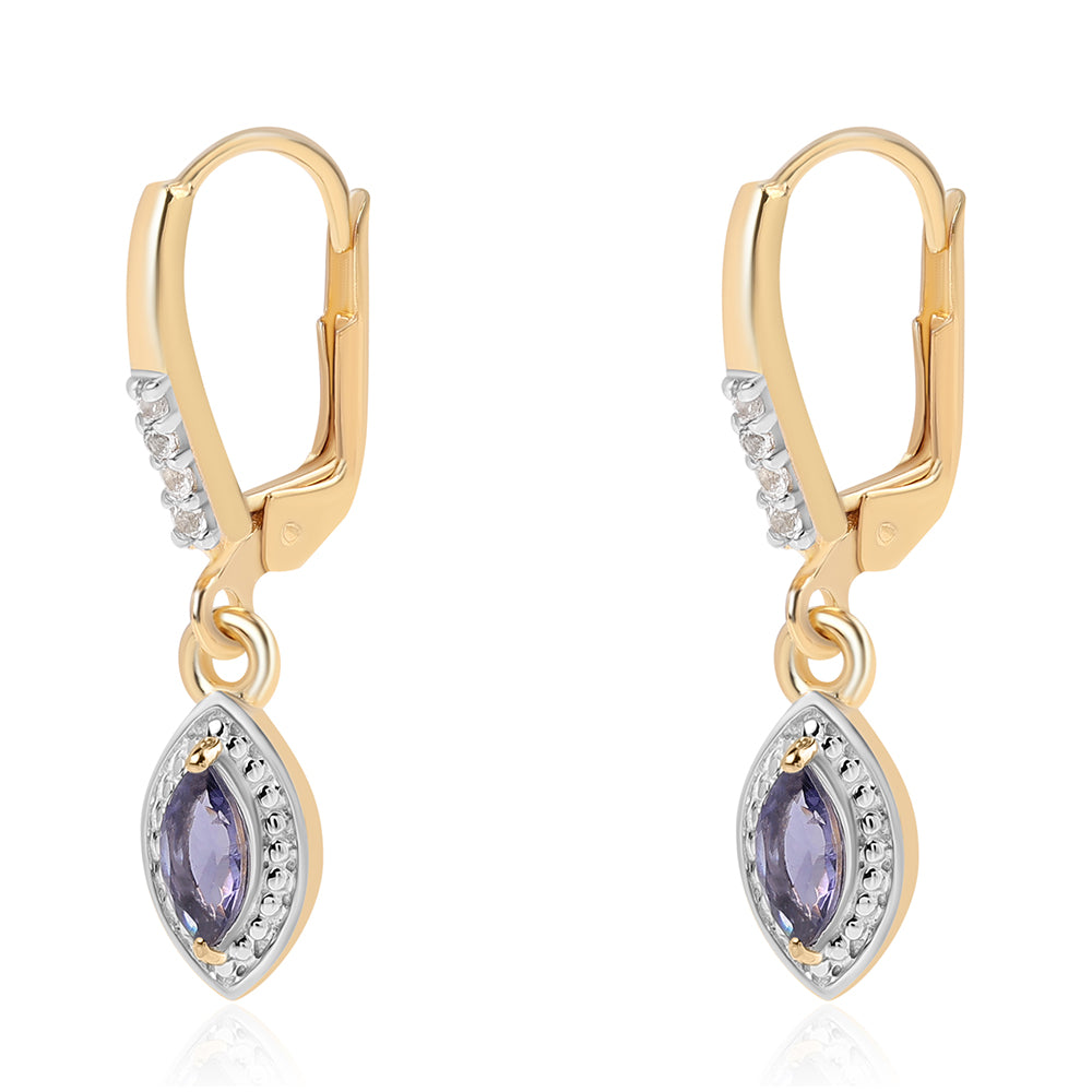 Kolczyki srebrne pozłacane z iolitem i białym topazem