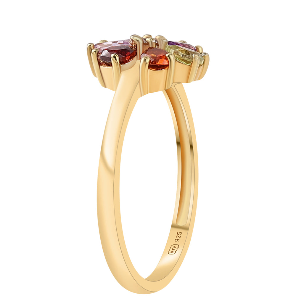 Pierścionek srebrny pozłacany z ametystem rose de france i czerwonym granatem