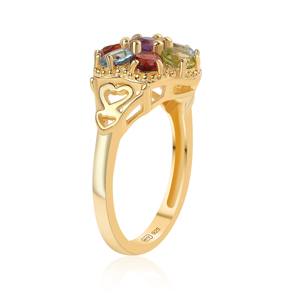 Pierścionek srebrny pozłacany z czerwonym granatem i cytrynem