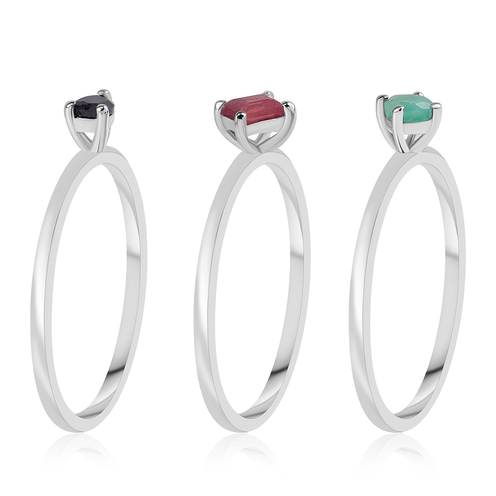 Zestaw ze srebra próbe 925 z tajskim rubinem i brazylijskim szmaragdem ( Pierścionek )