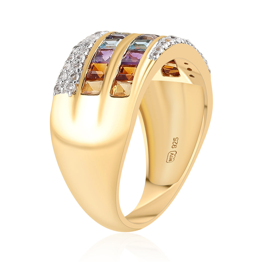 Pierścionek srebrny pozłacany z afrykańskim ametystem i czerwonym granatem