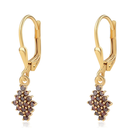 Kolczyki srebrne pozłacane z czerwonym diamentem