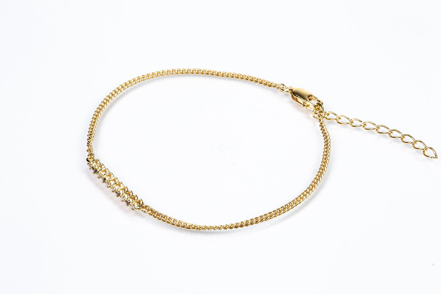 Bransoletka srebrna pozłacana z czerwonym diamentem i białym diamentem