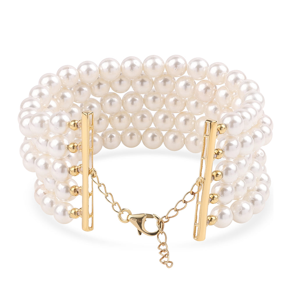 Bransoletka srebrna pozłacana z białą perłą słodkowodną