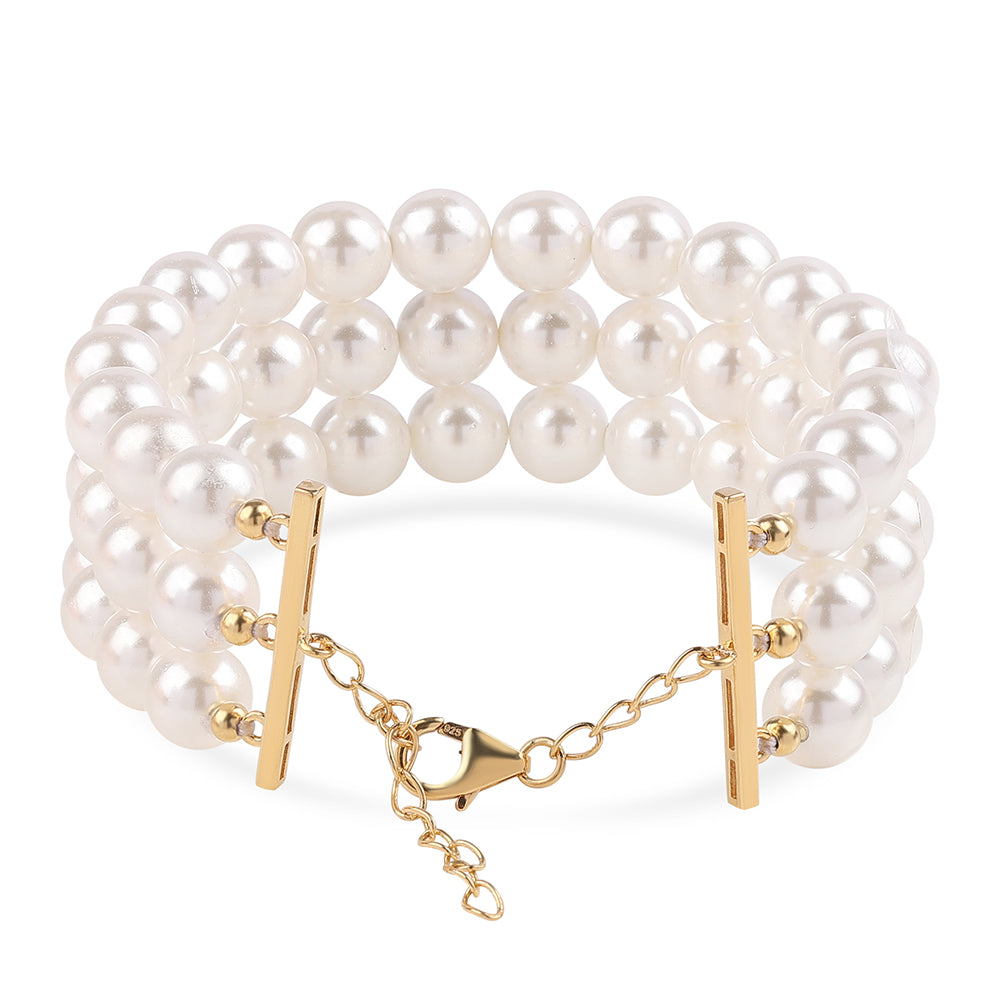 Bransoletka srebrna pozłacana z białą perłą słodkowodną