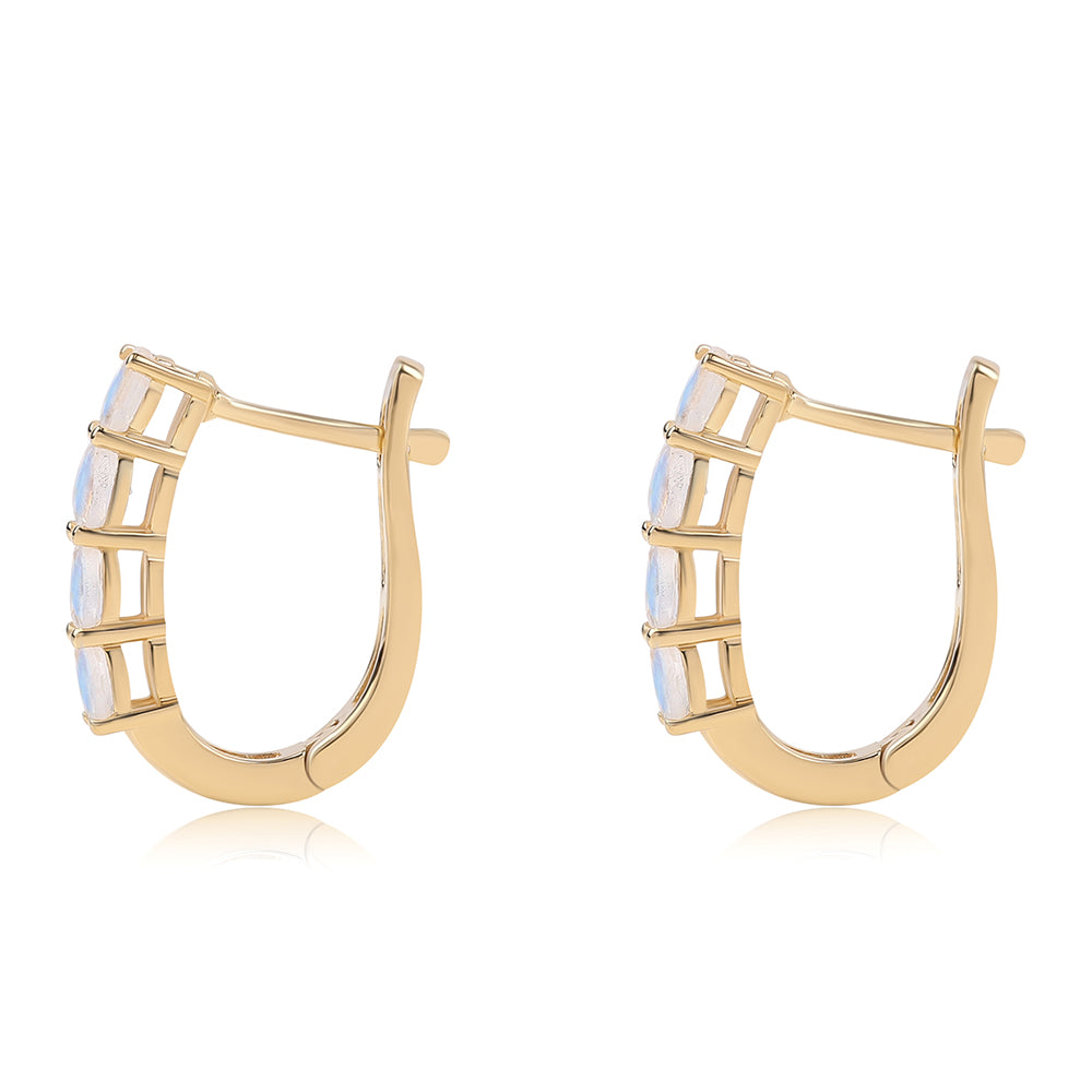 Kolczyki srebrne pozłacane z tęczowym kamieniem księżycowym klasy AA