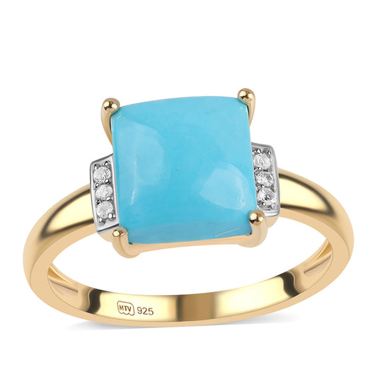 Pierścionek srebrny pozłacany z niebieskim turkusem i białym topazem