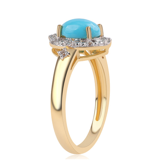 Pierścionek srebrny pozłacany z niebieskim turkusem i białym topazem