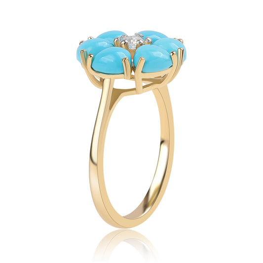 Pierścionek srebrny pozłacany z niebieskim turkusem i białym topazem