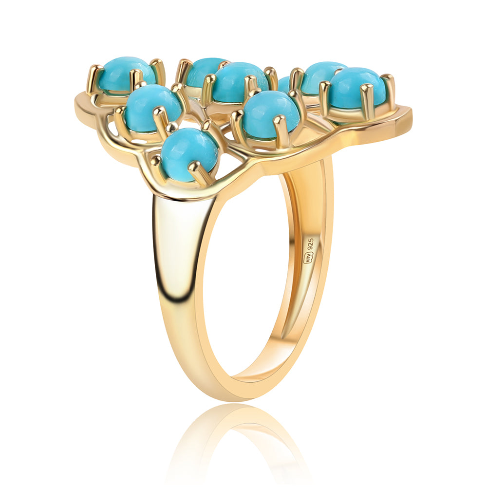 Pierścionek srebrny pozłacany z niebieskim turkusem
