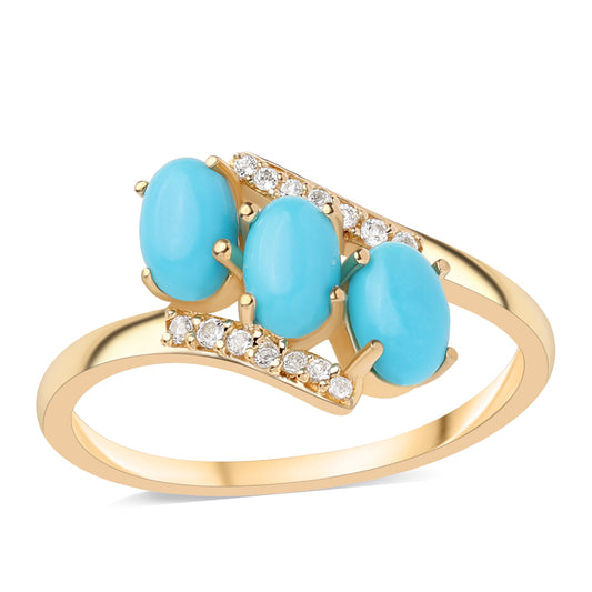 Pierścionek srebrny pozłacany z niebieskim turkusem i białym topazem