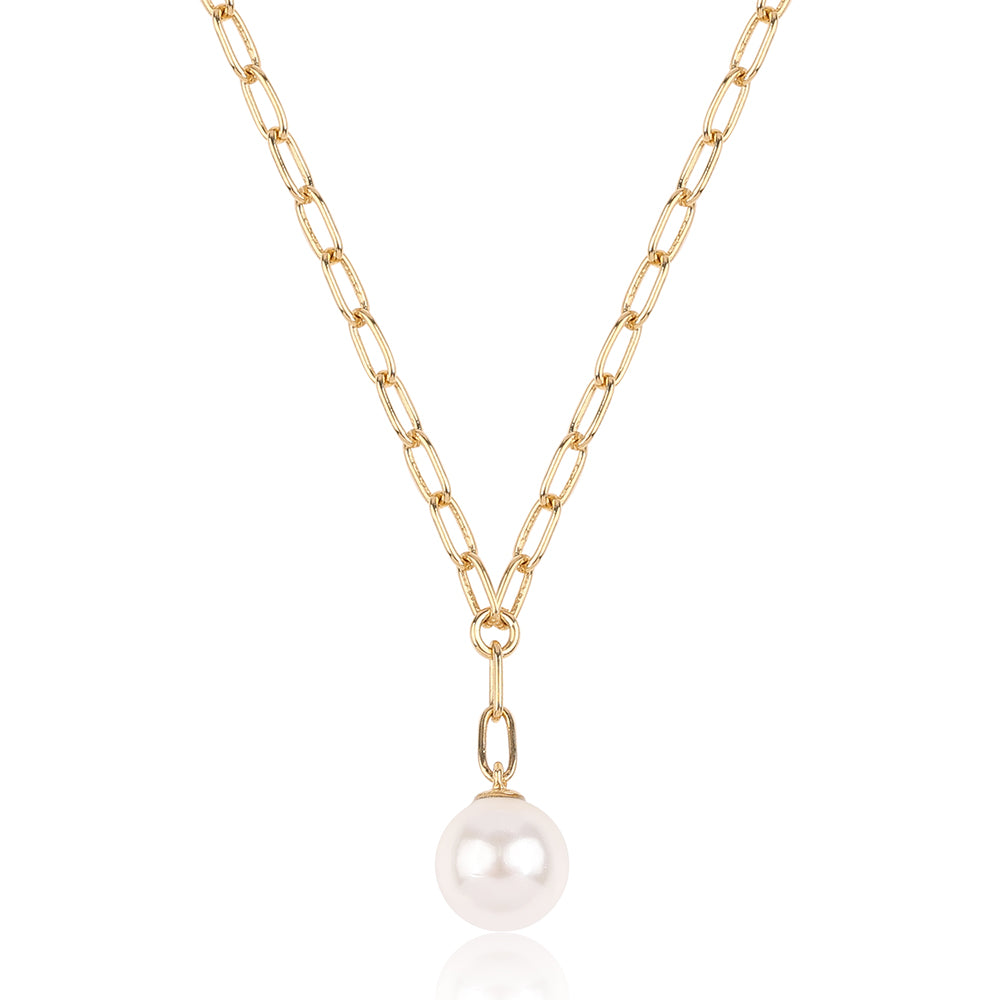 Naszyjnik srebrny pozłacany z białą perłą słodkowodną