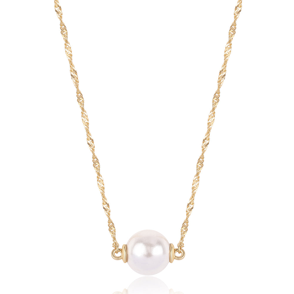 Naszyjnik srebrny pozłacany z białą perłą słodkowodną