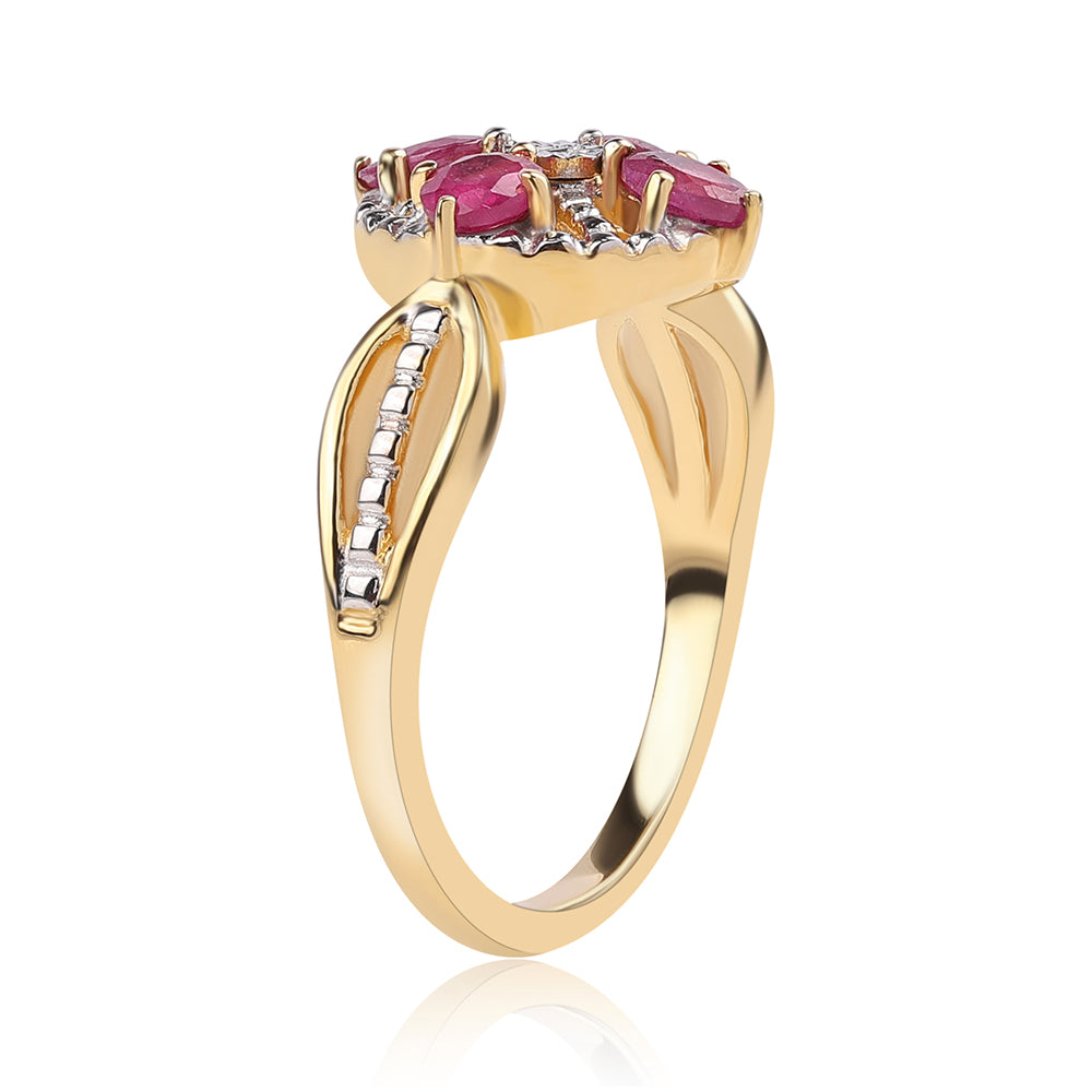 Pierścionek srebrny pozłacany z mozambickim rubinem i białym topazem