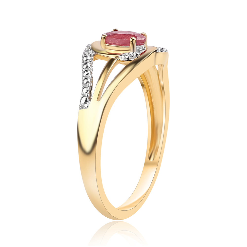 Pierścionek srebrny pozłacany z mozambickim rubinem i białym topazem