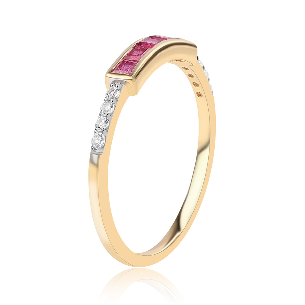 Pierścionek srebrny pozłacany z mozambickim rubinem i białym topazem