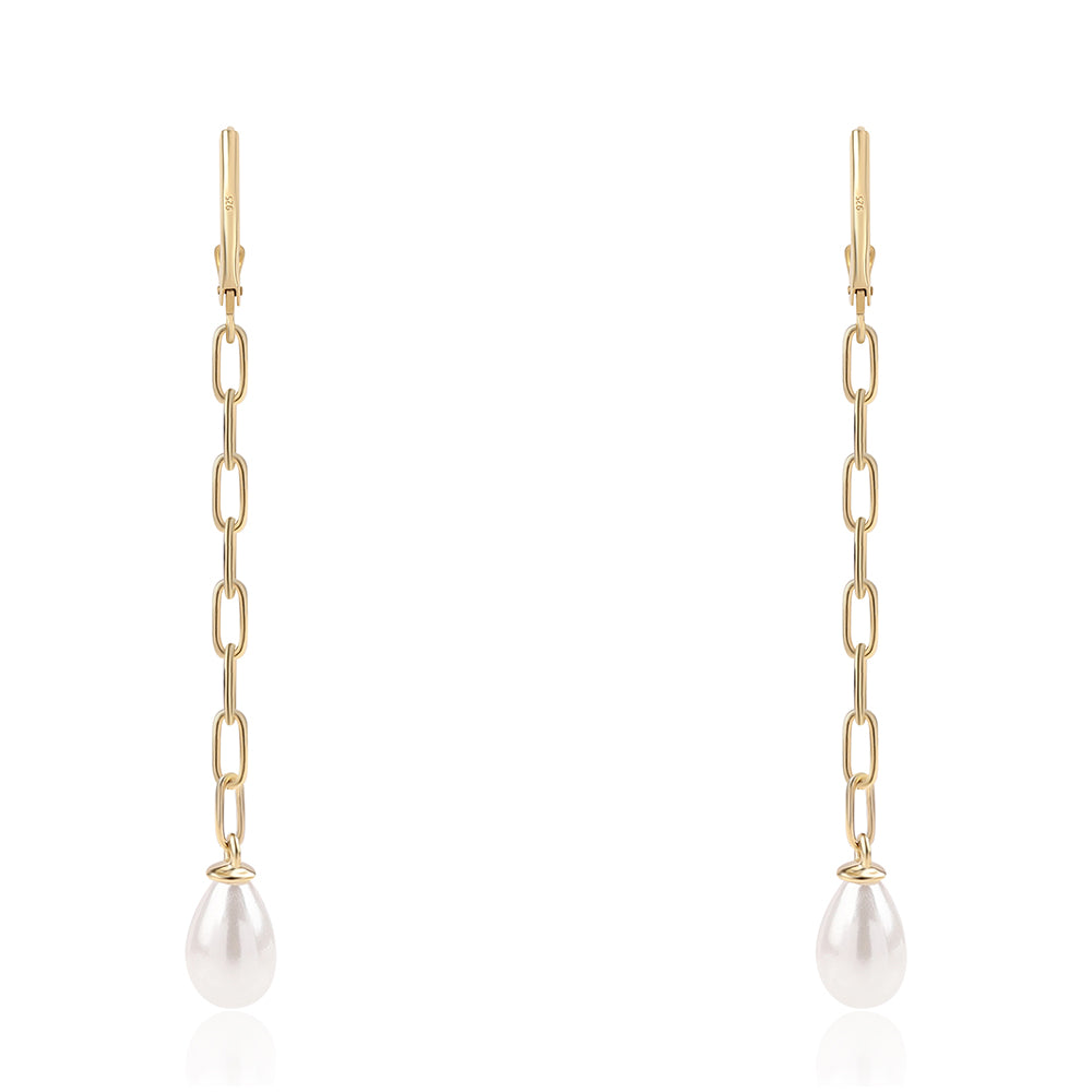 Kolczyki srebrne pozłacane z białą perłą słodkowodną