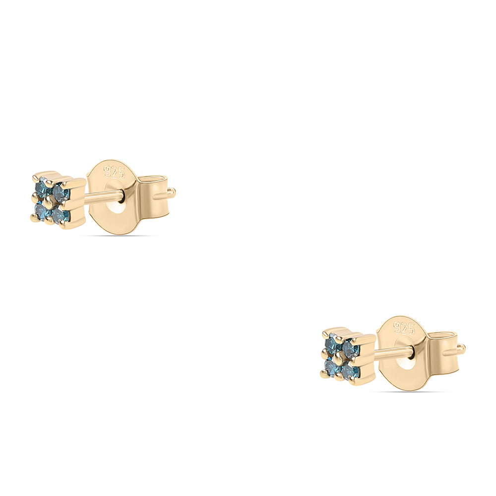 Kolczyki srebrne pozłacane z niebieskim diamentem