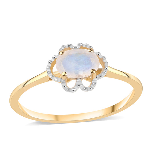 Pierścionek srebrny pozłacany z tęczowym kamieniem księżycowym klasy AA