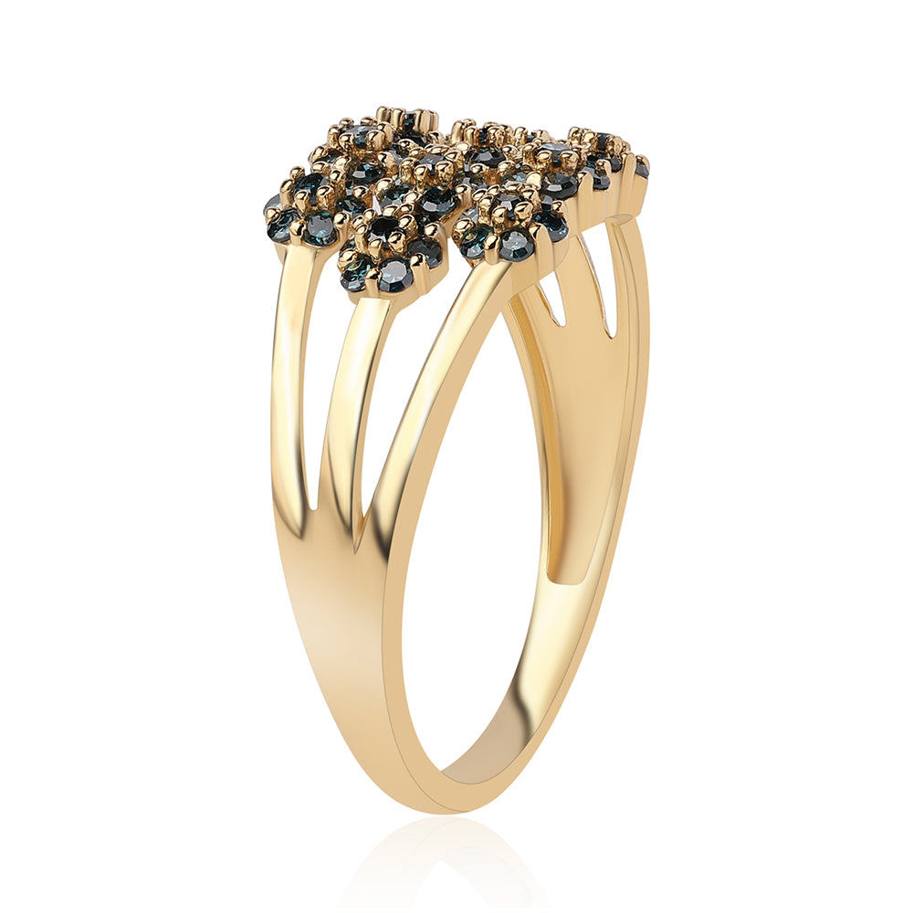 Pierścionek srebrny pozłacany z niebieskim diamentem