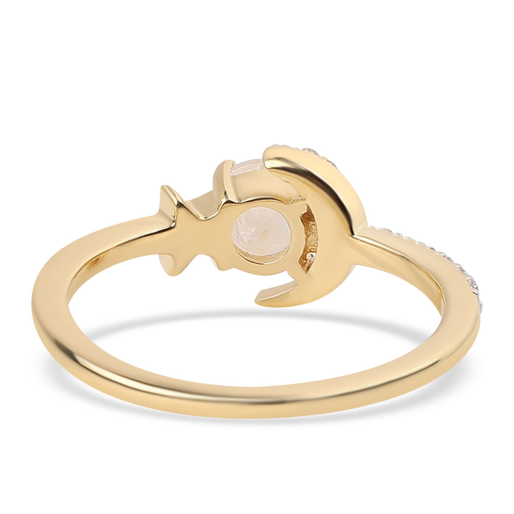 Pierścionek srebrny pozłacany z tęczowym kamieniem księżycowym klasy AA i białym topazem