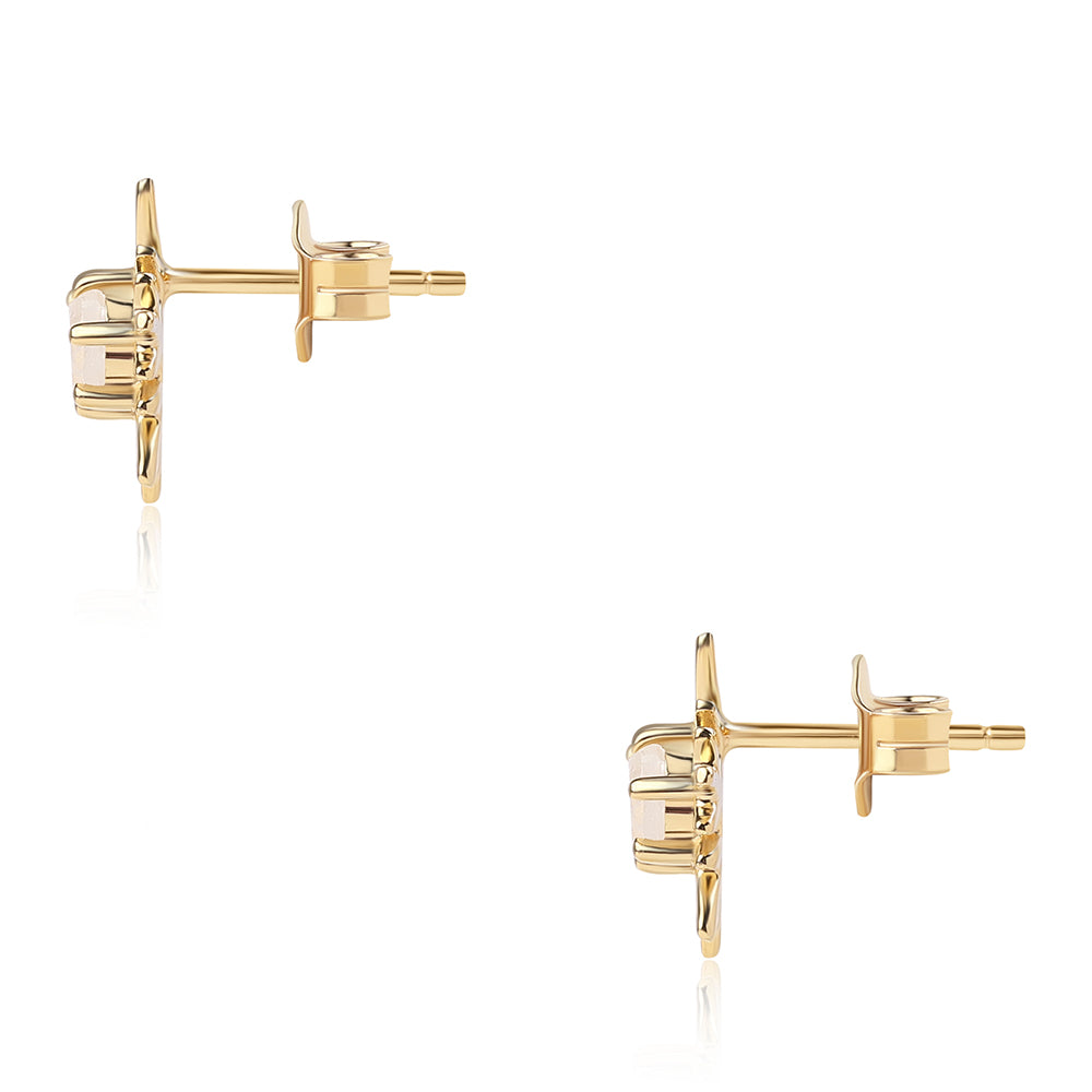 Kolczyki srebrne pozłacane z tęczowym kamieniem księżycowym klasy AA