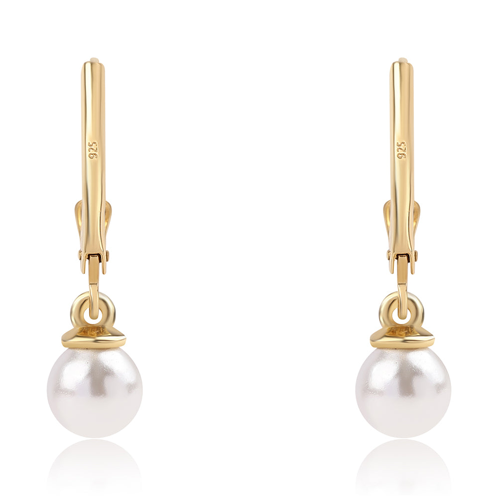 Kolczyki srebrne pozłacane z białą perłą słodkowodną