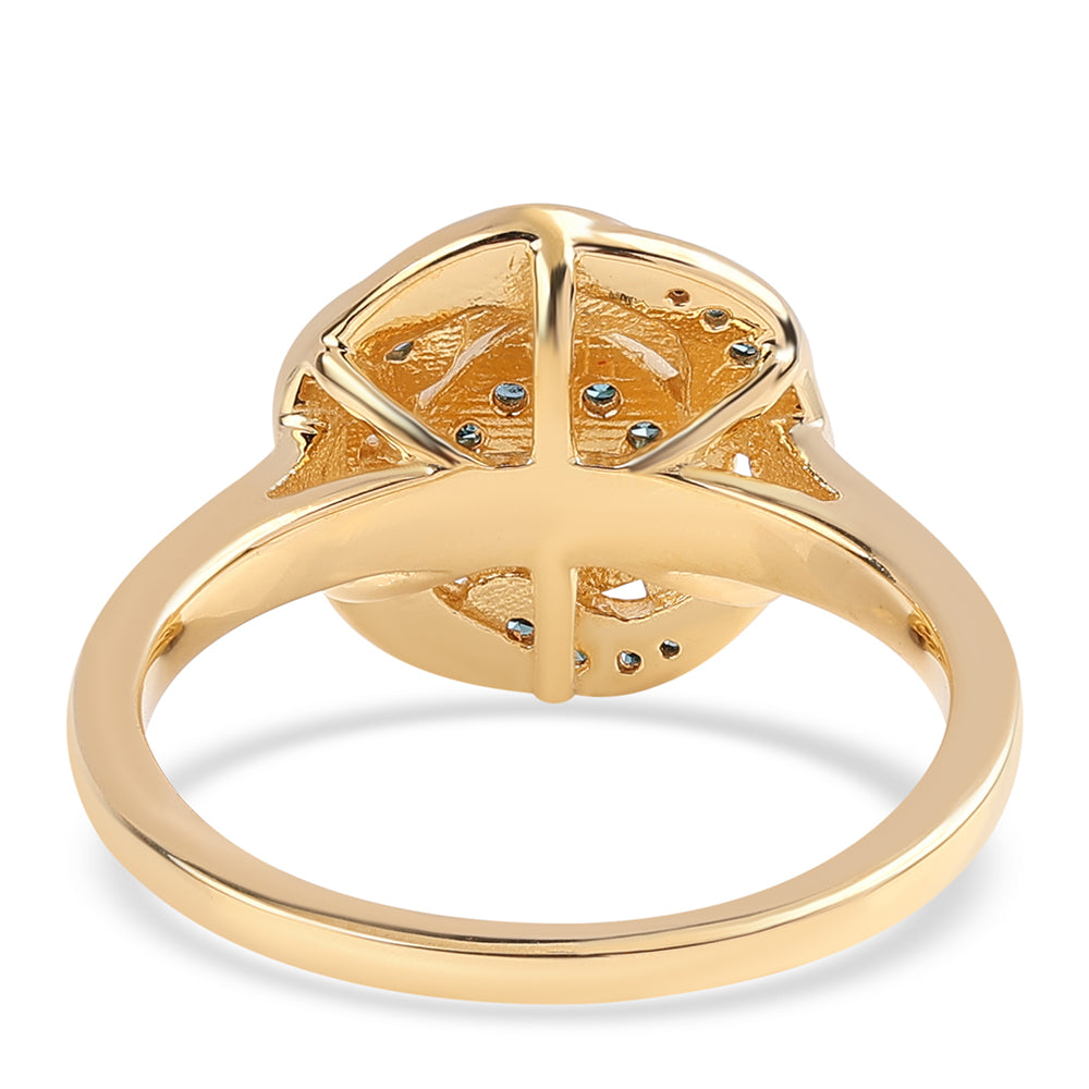 Pierścionek srebrny pozłacany z niebieskim diamentem