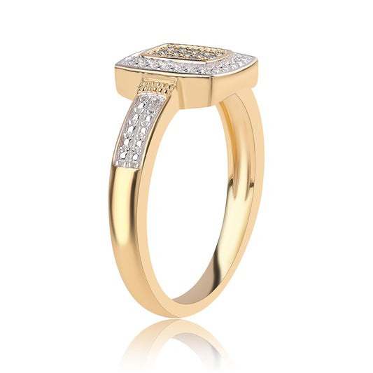 Pierścionek srebrny pozłacany z niebieskim diamentem i białym topazem