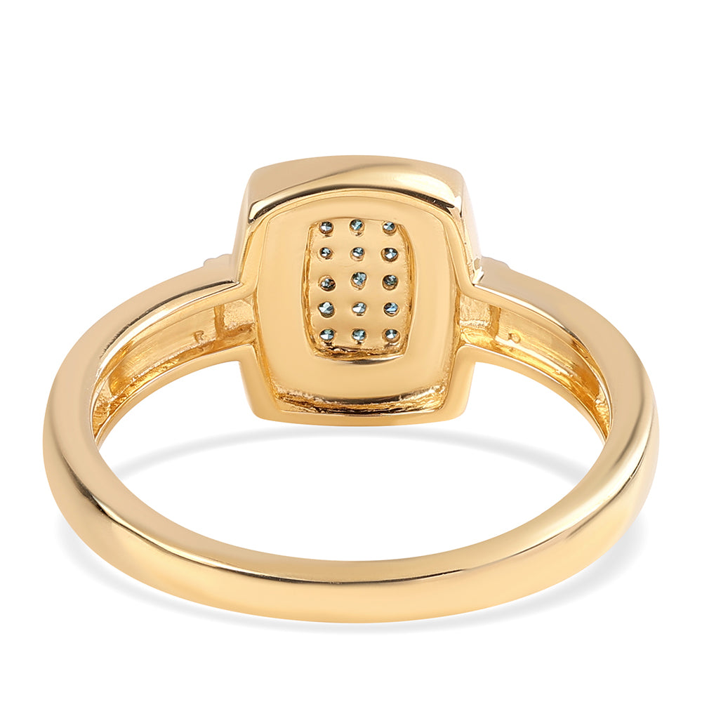 Pierścionek srebrny pozłacany z niebieskim diamentem i białym topazem