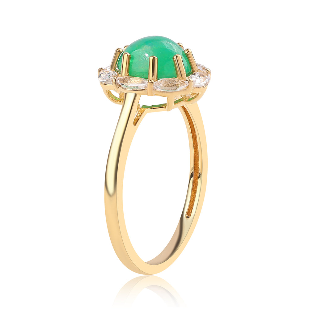 Pierścionek srebrny pozłacany z zielonym etiopskim opalem i białym topazem