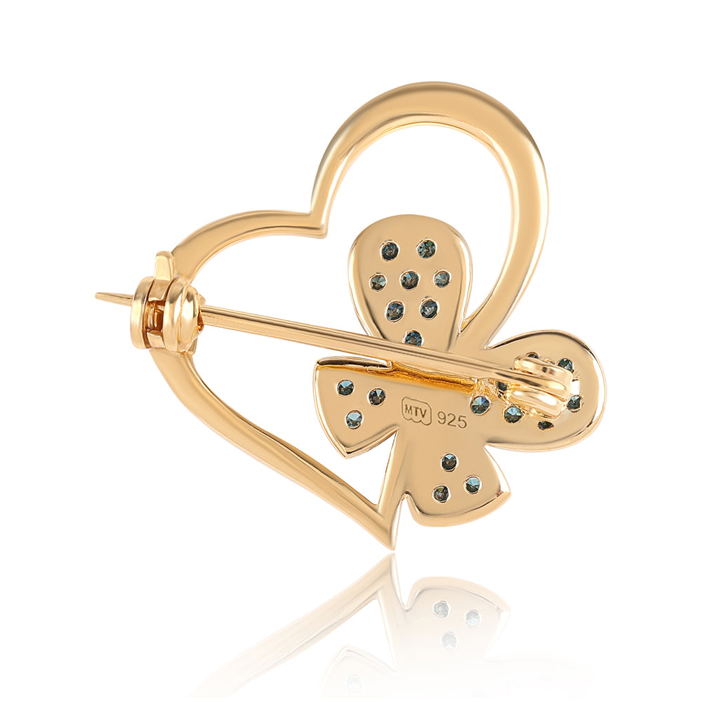 Broszka srebrny pozłacany z niebieskim diamentem