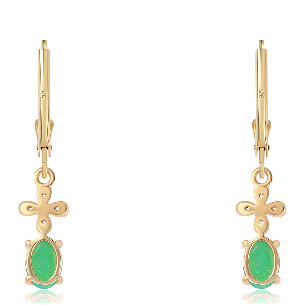 Kolczyki srebrne pozłacane z zielonym etiopskim opalem i białym topazem