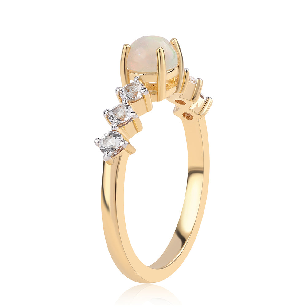 Pierścionek srebrny pozłacany z opalem etiopskim i białym topazem