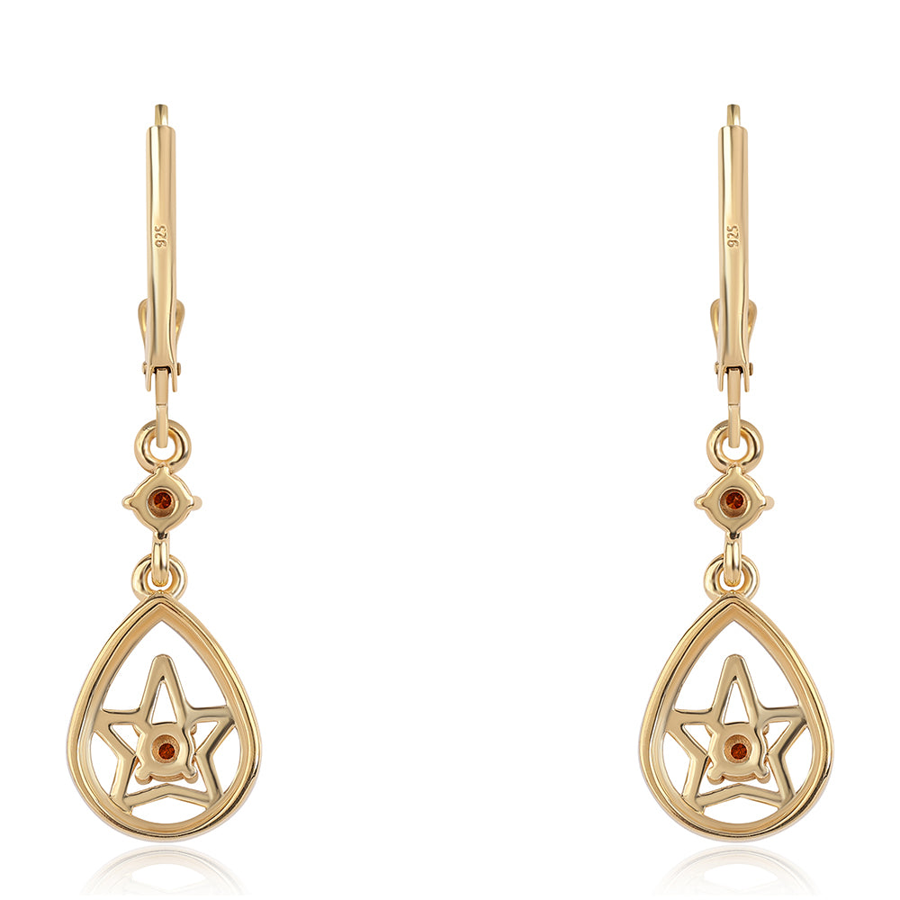 Kolczyki srebrne pozłacane z czerwonym diamentem