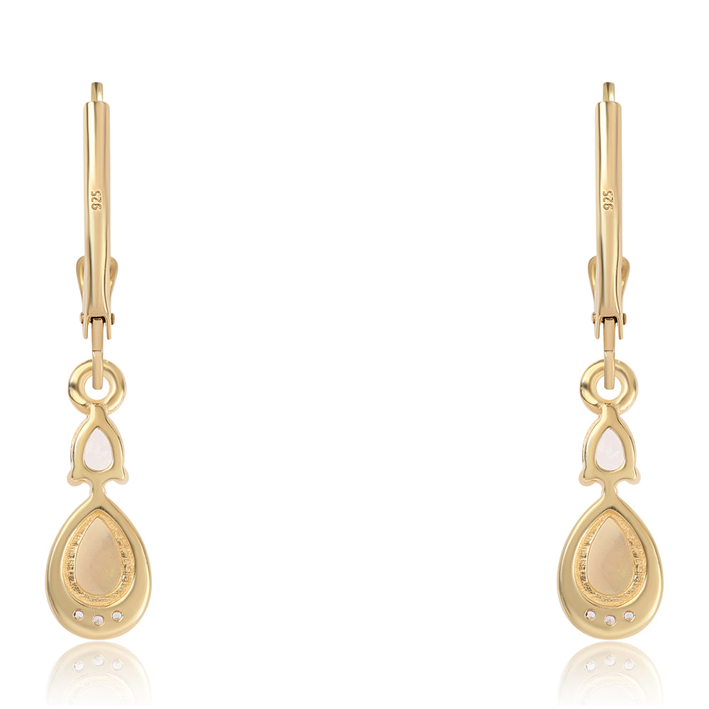 Kolczyki srebrne pozłacane z opalem etiopskim i białym topazem