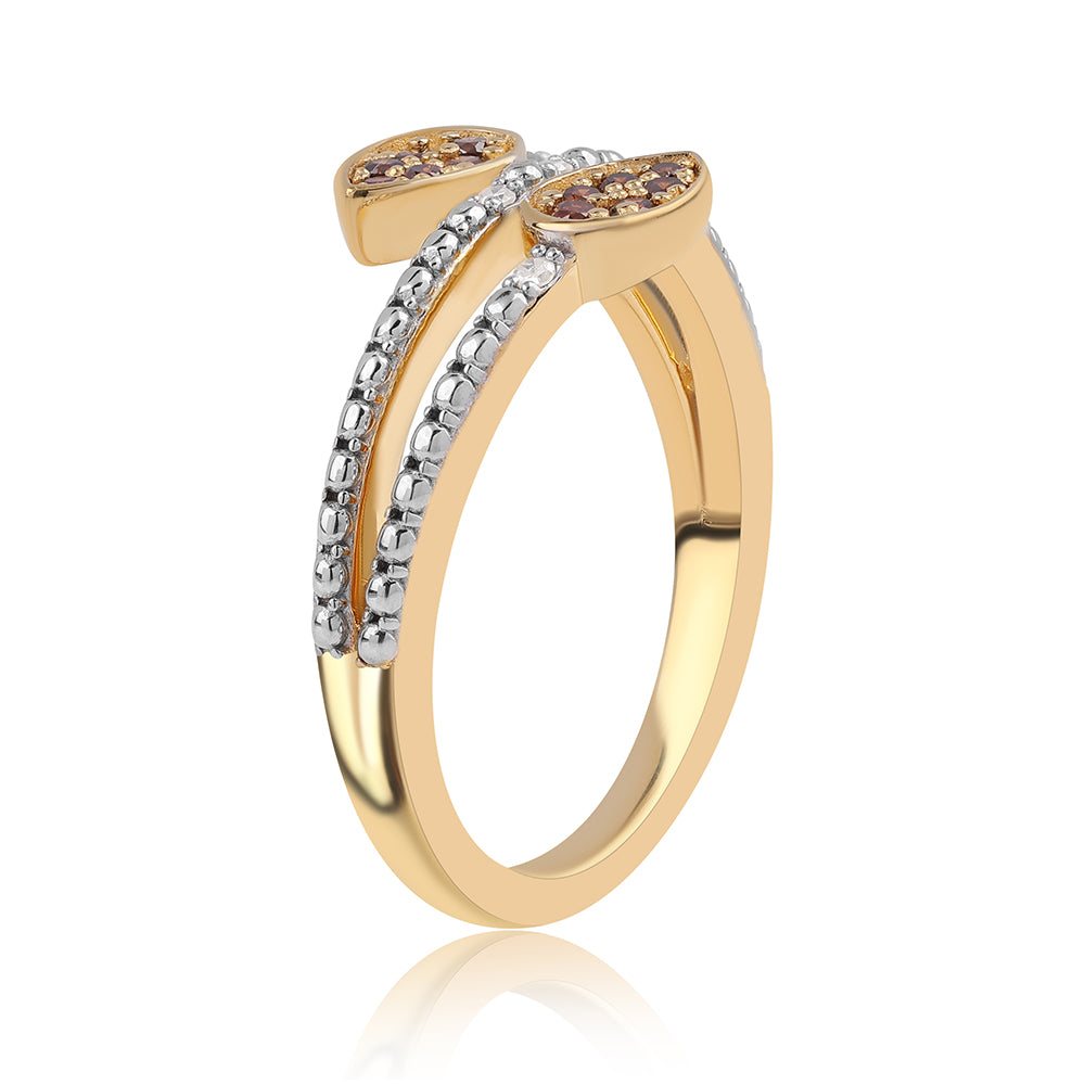 Pierścionek srebrny pozłacany z czerwonym diamentem i białym diamentem