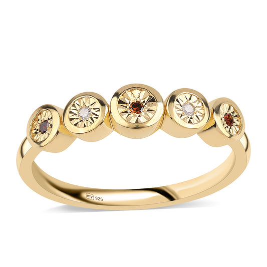 Pierścionek srebrny pozłacany z czerwonym diamentem i białym diamentem