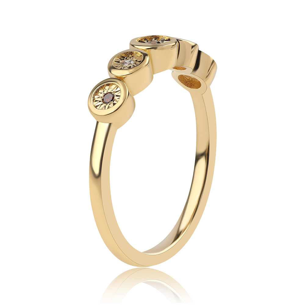 Pierścionek srebrny pozłacany z czerwonym diamentem i białym diamentem