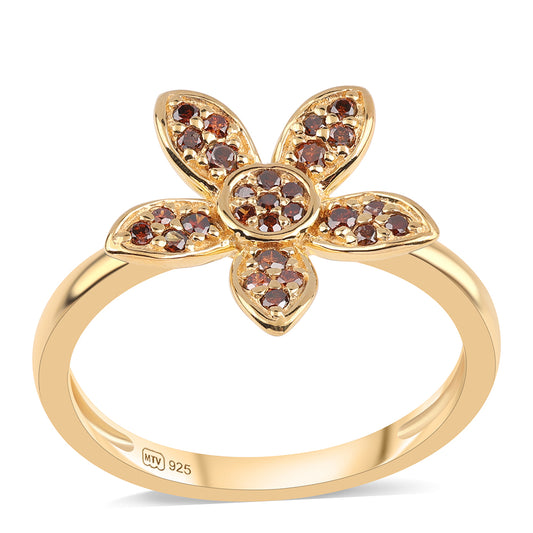 Pierścionek srebrny pozłacany z czerwonym diamentem