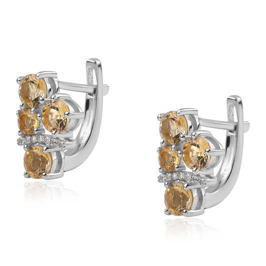 Kolczyki ze srebra próbe 925 z brazylijskim cytrynem klasy AA i białym topazem