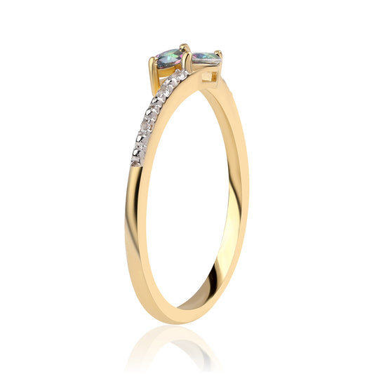 Pierścionek srebrny pozłacany z topazem mistycznym i białym topazem