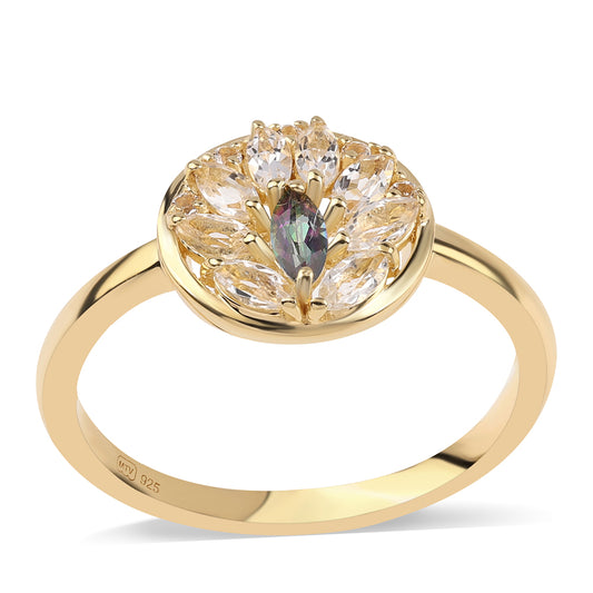 Pierścionek srebrny pozłacany z topazem mistycznym i białym topazem