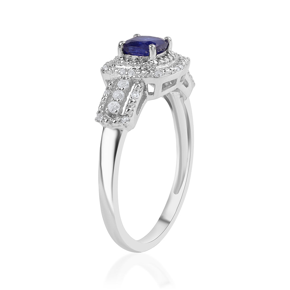 Pierścionek ze srebra próby 925 z australijskim niebieskim szafirem i białym topazem