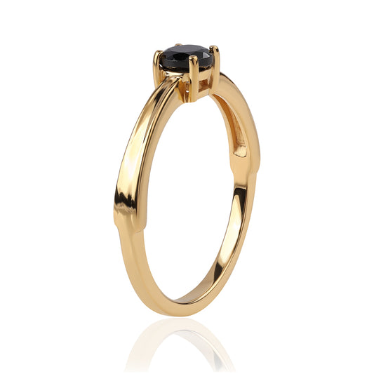 Pierścionek srebrny pozłacany z czarnym spinelem