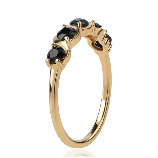 Pierścionek srebrny pozłacany z czarnym spinelem