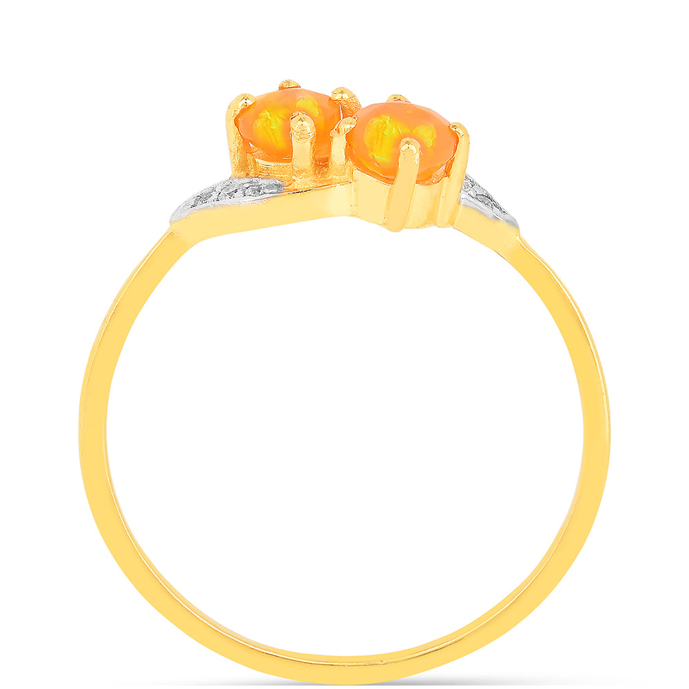 Pierścionek srebrny pozłacany z ognistym opalem i białym cyrkonem