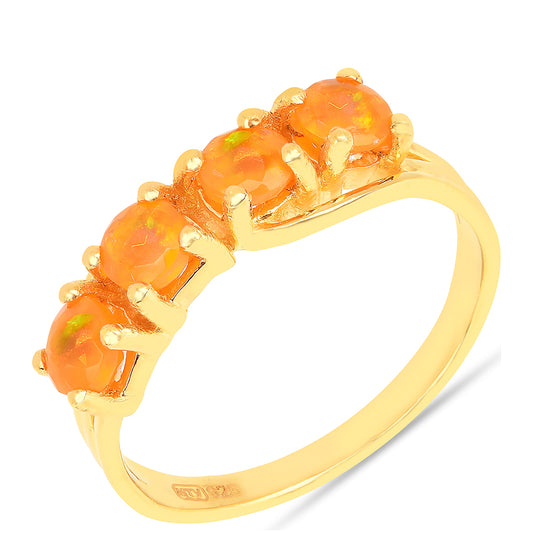 Pierścionek srebrny pozłacany z ognistym opalem